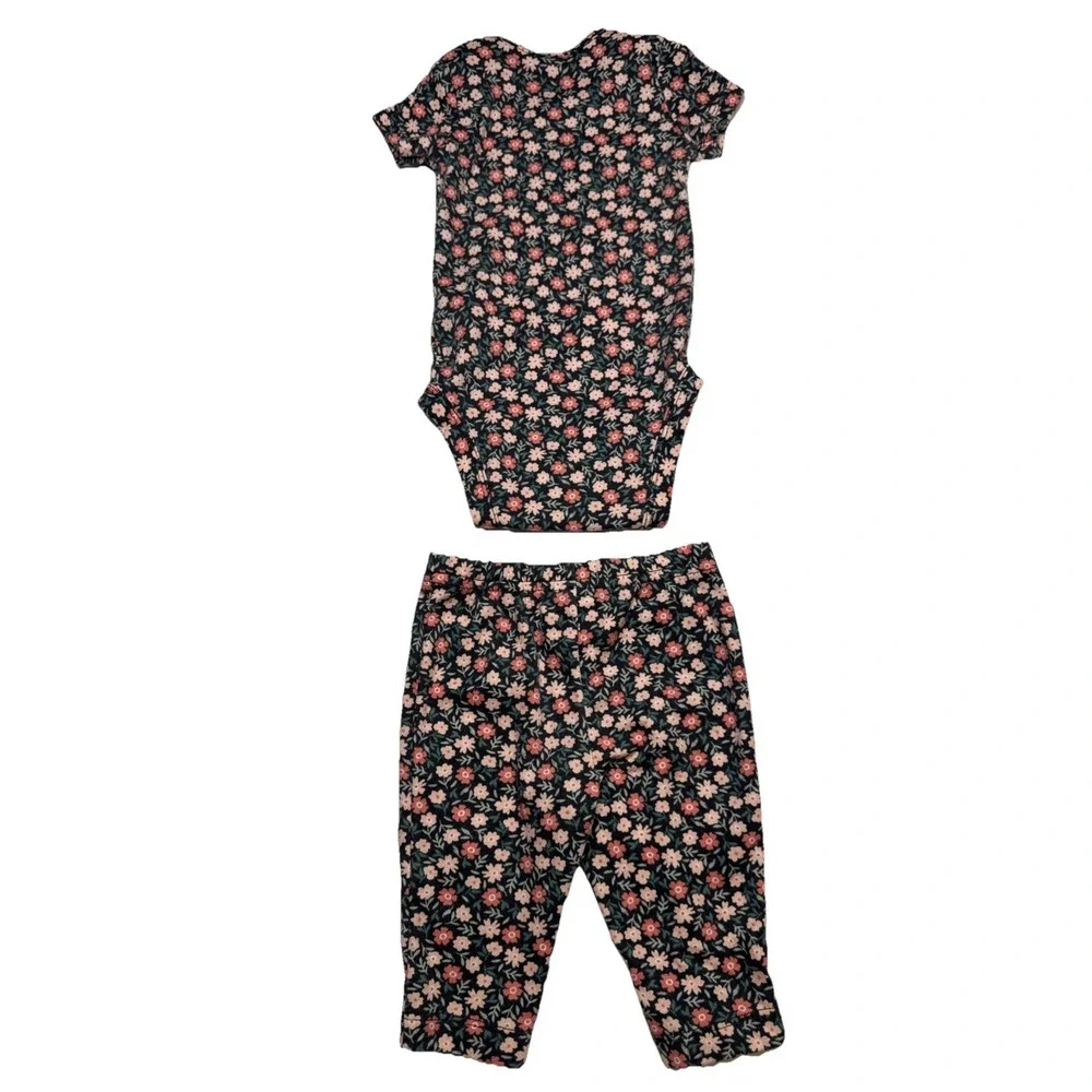 Carters Child of Mine Baby Girl Floral Bodysuit and Pants Set 0-3M‎ Navy Pink